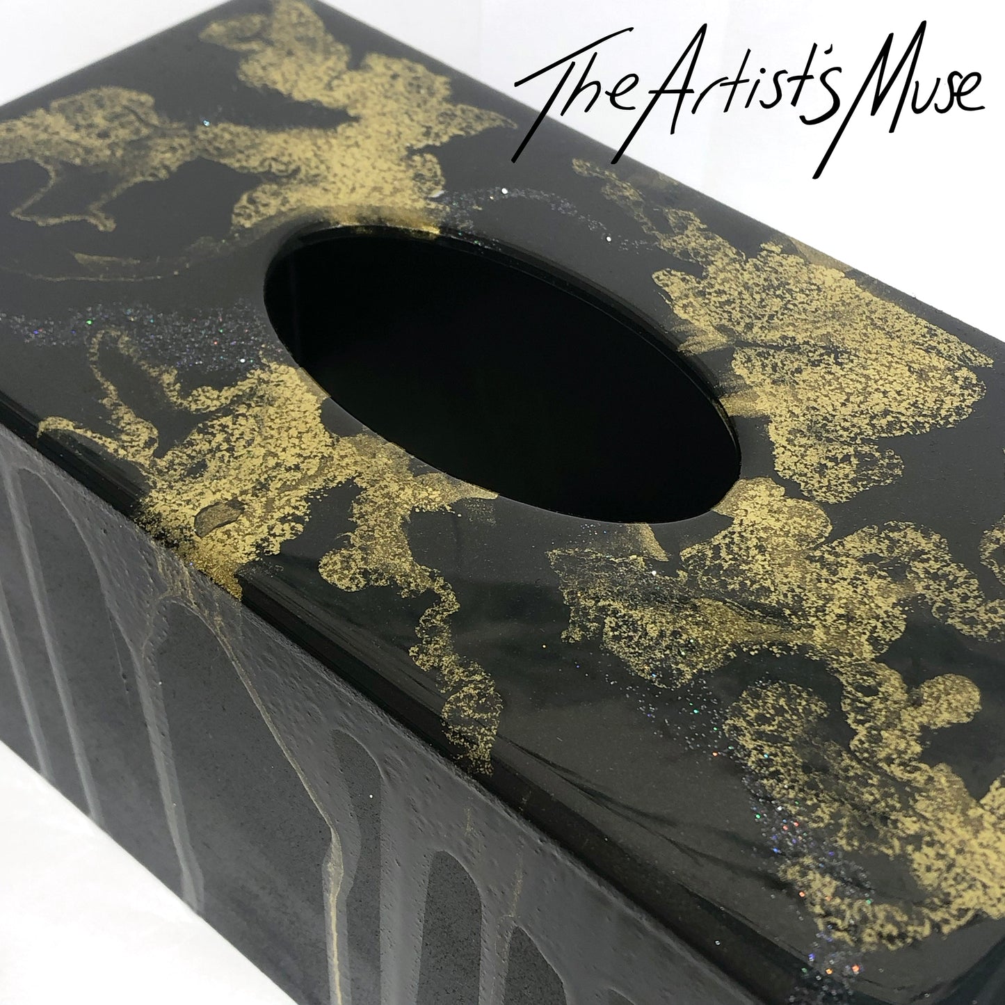 Tissue Box Cover- Black with gold metallic