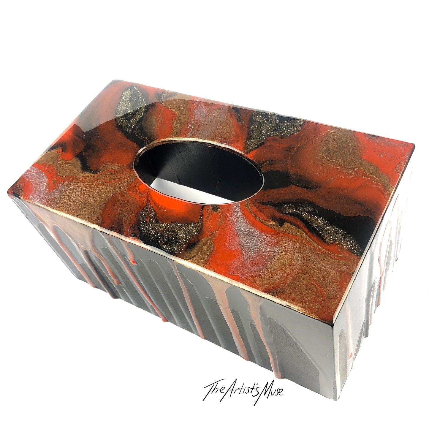 Tissue Box Cover- Orange/Black/Gold- SOLD