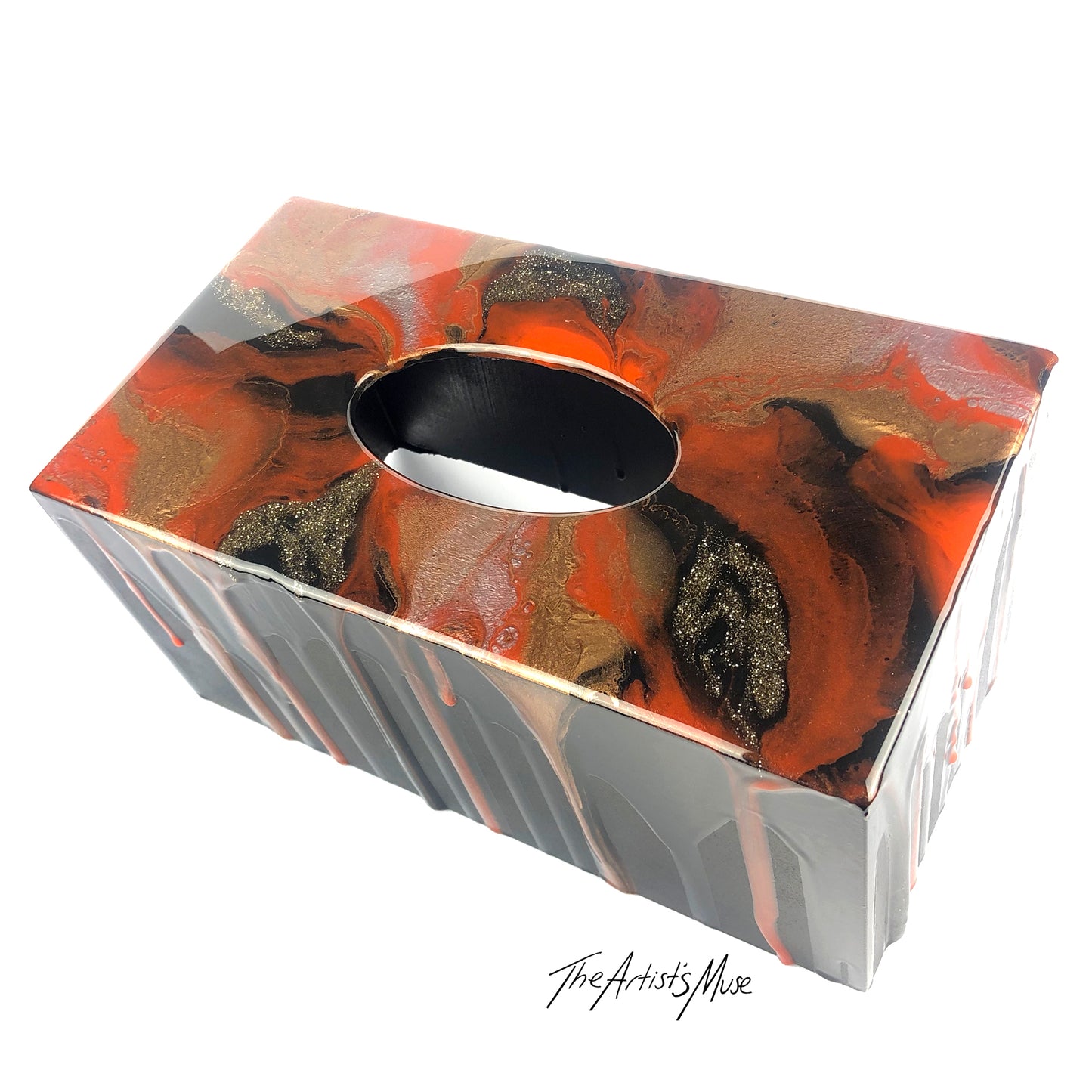Tissue Box Cover- Orange/Black/Gold- SOLD
