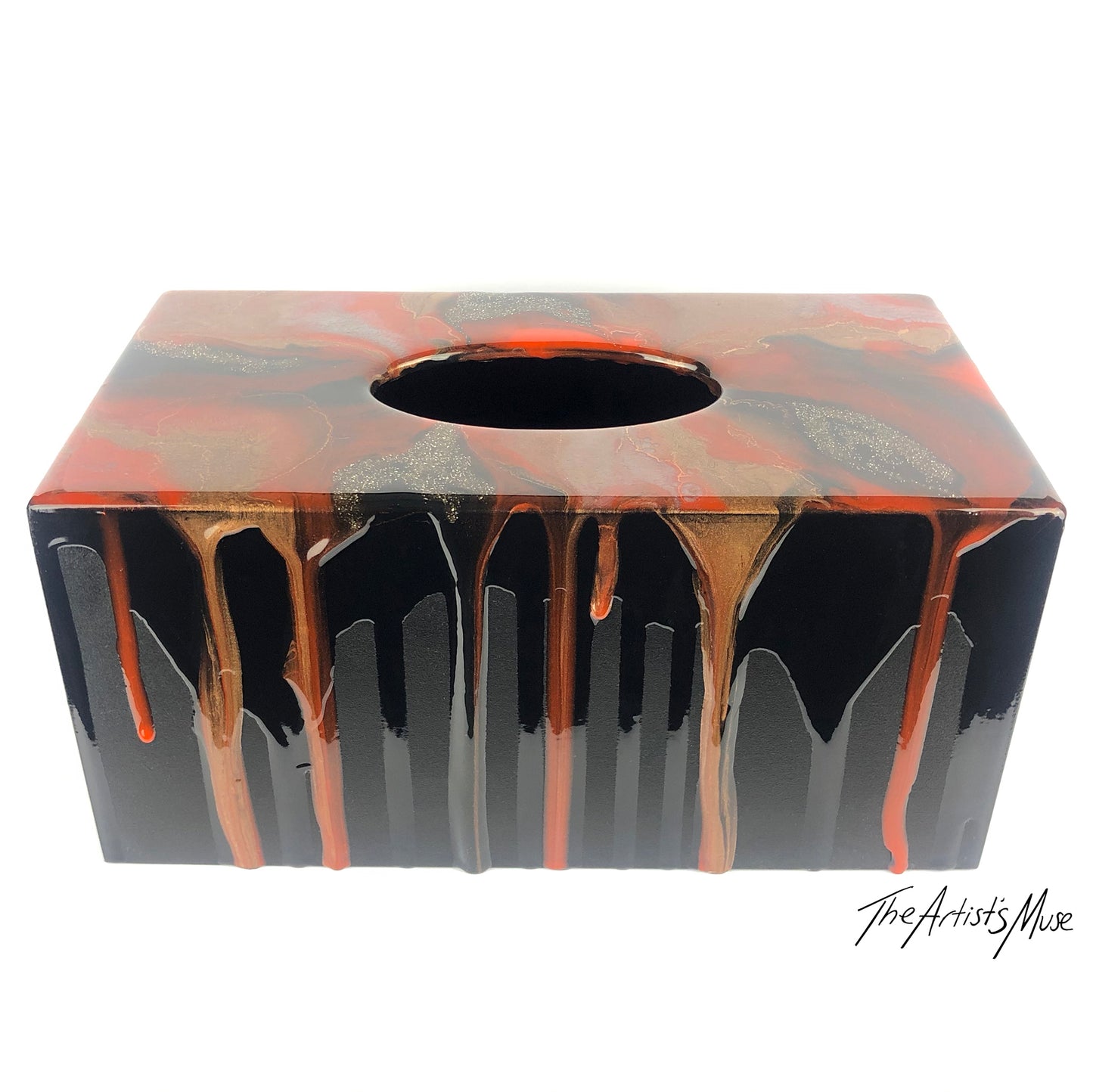 Tissue Box Cover- Orange/Black/Gold- SOLD