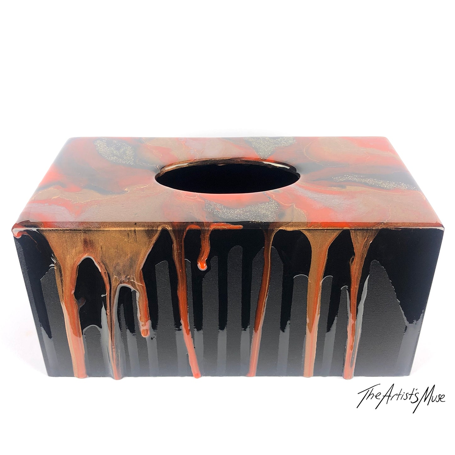 Tissue Box Cover- Orange/Black/Gold- SOLD