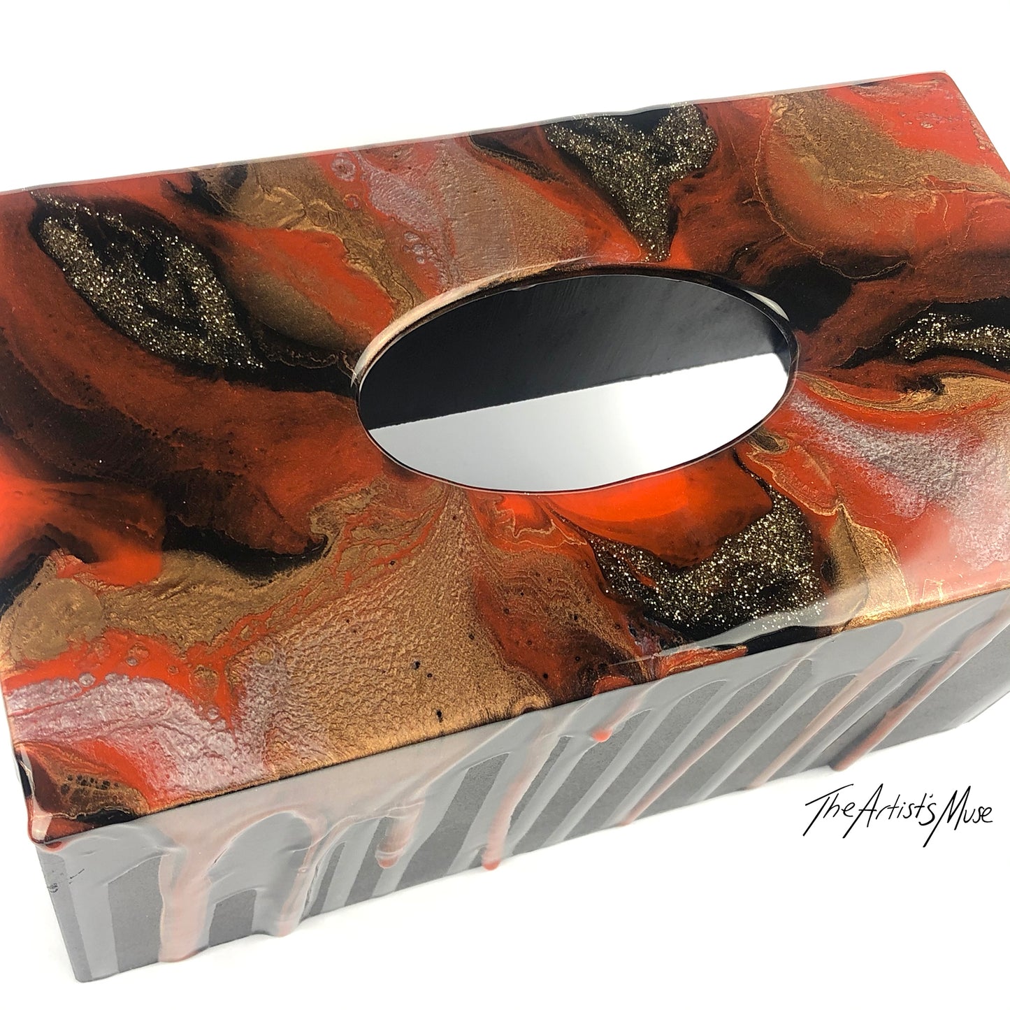 Tissue Box Cover- Orange/Black/Gold- SOLD