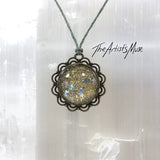 Pendant Necklace- gold glitter and holographic stars with glass dome finish