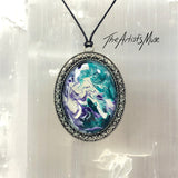 Pendant Necklace- Turquoise, purple and white design with glass dome finish
