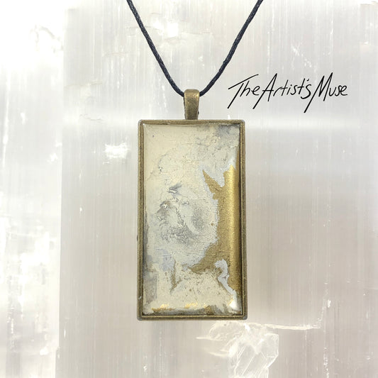 Resin Pendant Necklace- Warm white, silver and gold resin design