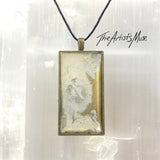 Resin Pendant Necklace- Warm white, silver and gold resin design