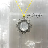Pendant Necklace- silver glitter resin with glass dome finish