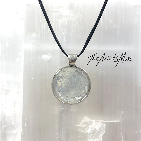 Resin Pendant Necklace- Silver and warm white resin design