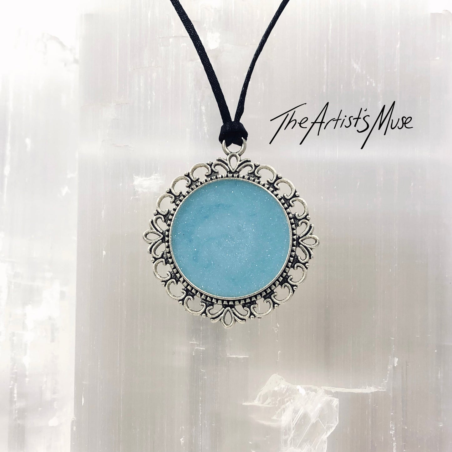 SOLD Resin Pendant Necklace- Sky Blue resin design