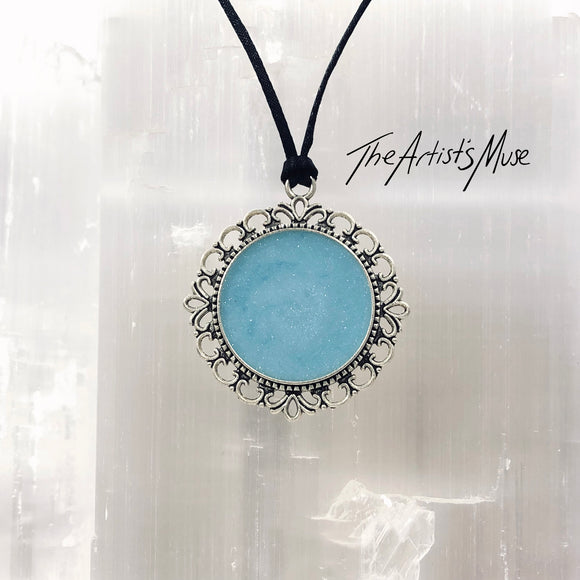 SOLD Resin Pendant Necklace- Sky Blue resin design