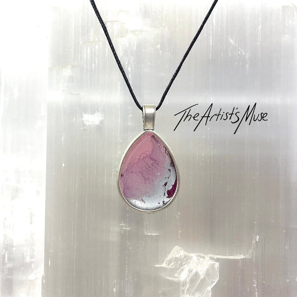 Resin Pendant Necklace- Soft pink, deep pink and silver resin design