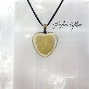 Heart shape Resin Pendant Necklace- Warm white and gold resin design