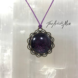 Pendant Necklace- Deep purple glitter with glass dome finish