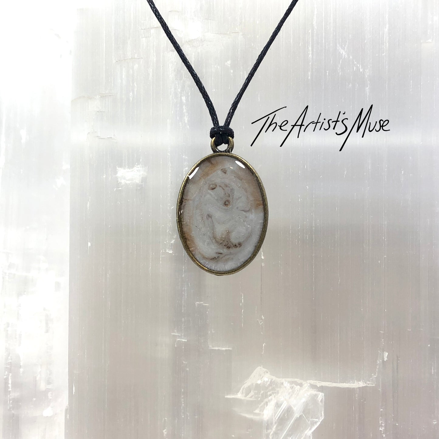 Resin Pendant Necklace- Soft brown and warm white resin design