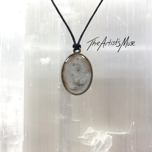 Resin Pendant Necklace- Soft brown and warm white resin design