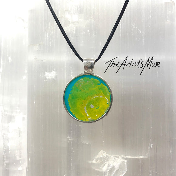 Resin Pendant Necklace- Aqua and yellow resin design