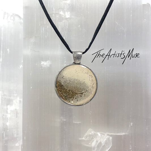 Resin Pendant Necklace- Warm white and gold glitter resin design