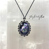 Pendant Necklace- Deep purple, white, green/gold design
