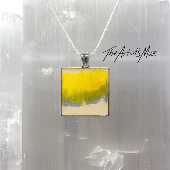 Resin Pendant Necklace- Yellow, silver and cream resin design