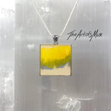 Resin Pendant Necklace- Yellow, silver and cream resin design