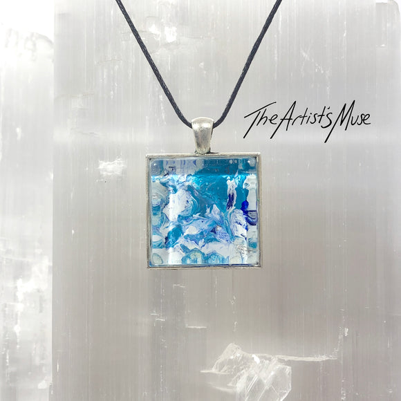 Pendant Necklace- Aqua, white and blue design with glass finish