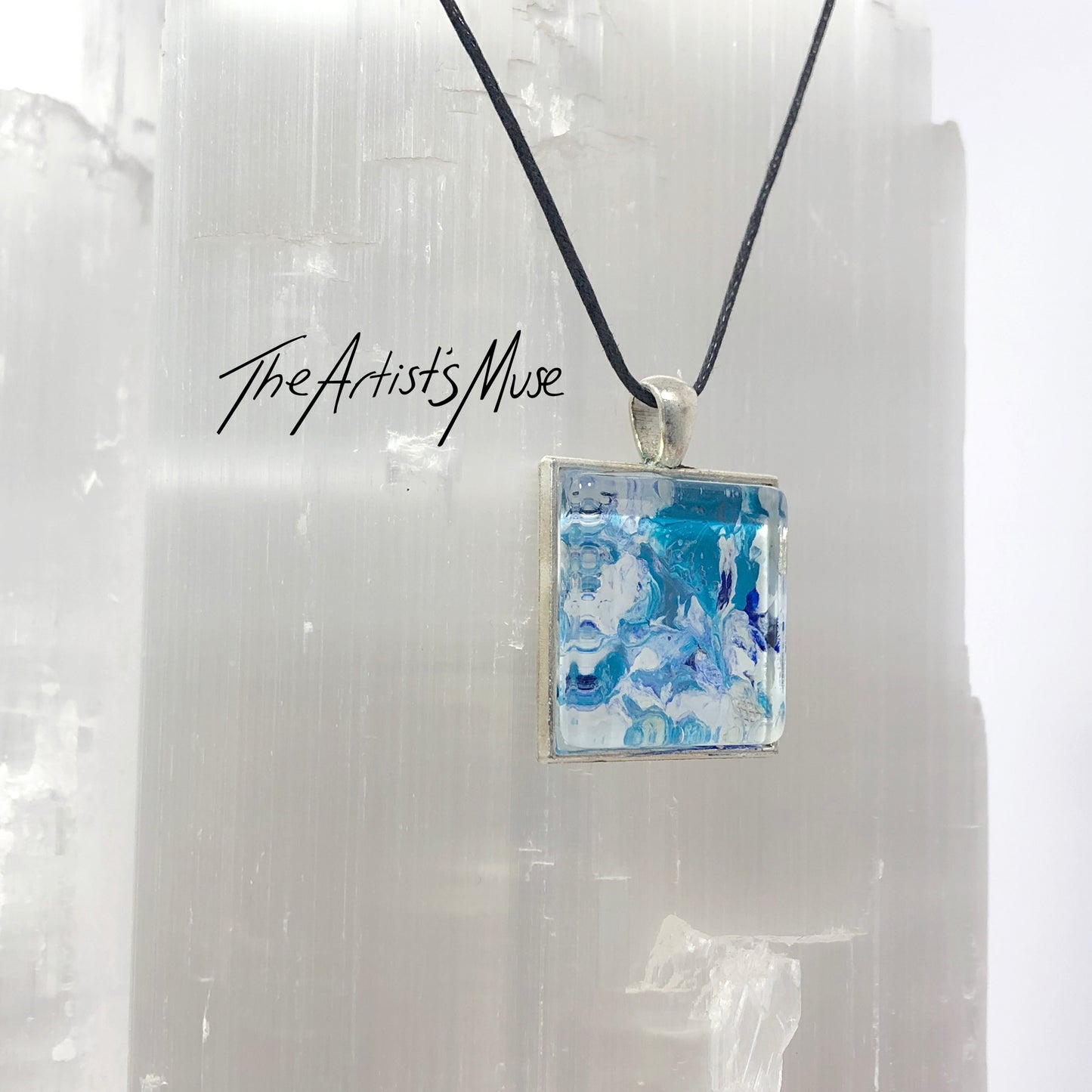 Pendant Necklace- Aqua, white and blue design with glass finish