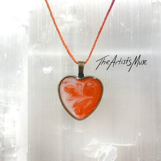 Resin Pendant Necklace- Orange and pearl white resin resign