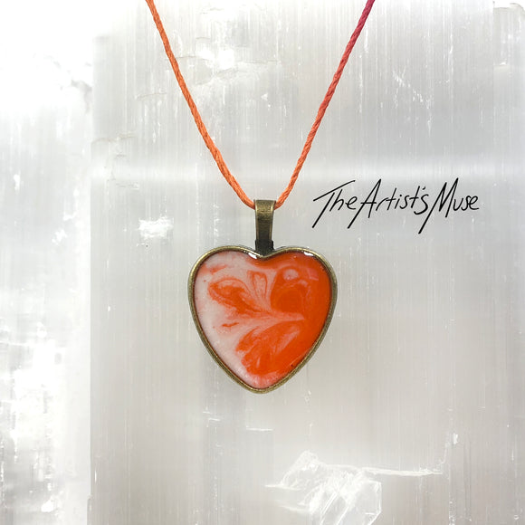 Resin Pendant Necklace- Orange and pearl white resin resign