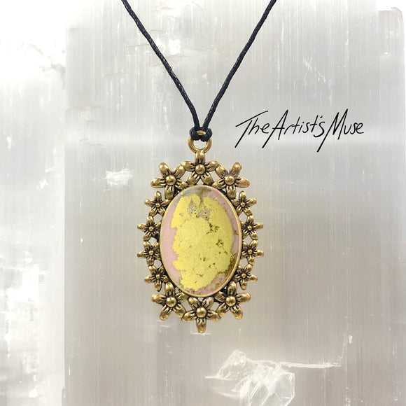 Resin Pendant Necklace- Soft pink and gold design resin
