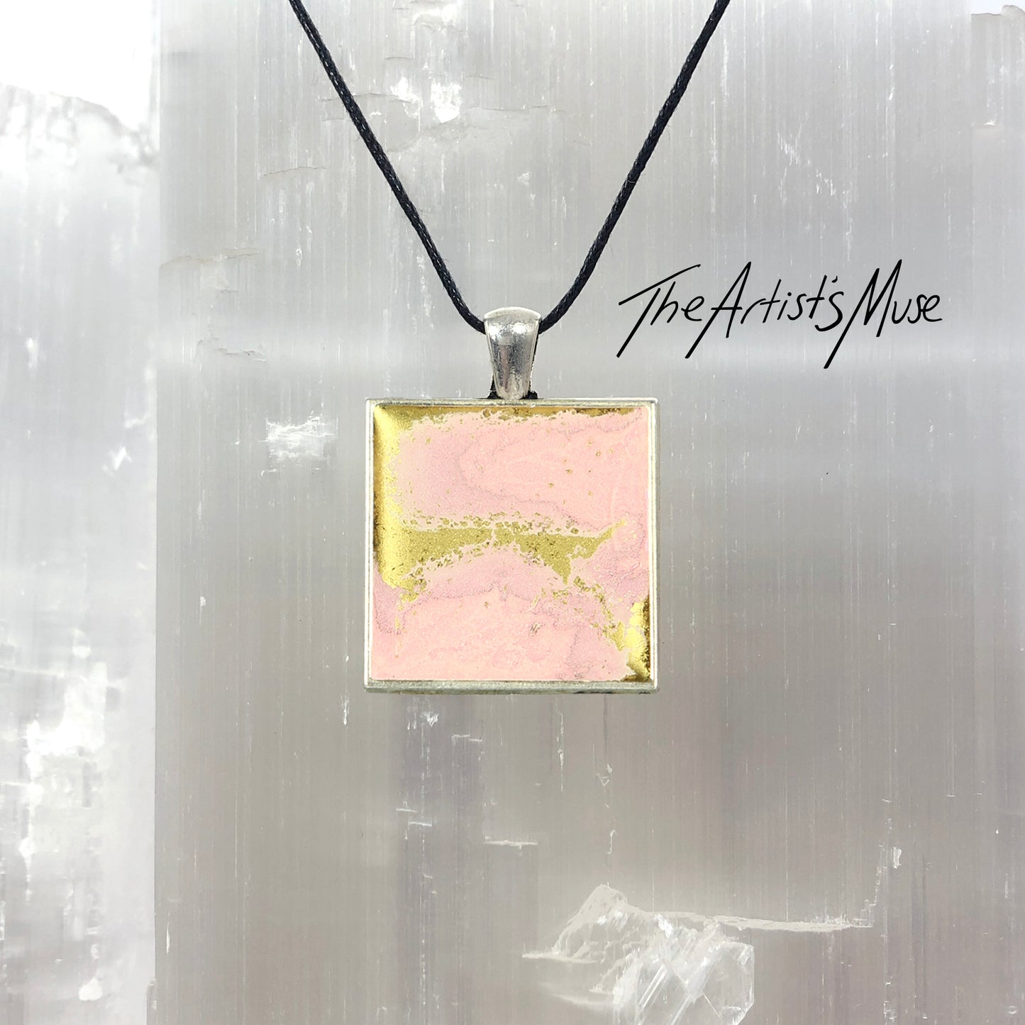 Resin Pendant Necklace- Pink and gold resin design