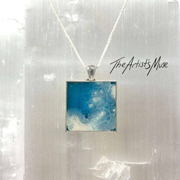 Resin Pendant Necklace- blue/green and white resin design