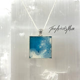 Resin Pendant Necklace- blue/green and white resin design