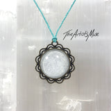 Pendant Necklace- white glitter resin with glass dome finish.
