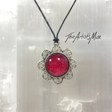Pendant Necklace- Red glitter resin with glass dome finish