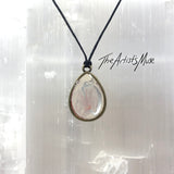 Resin Pendant Necklace- Warm white, pink and silver resin teardrop design