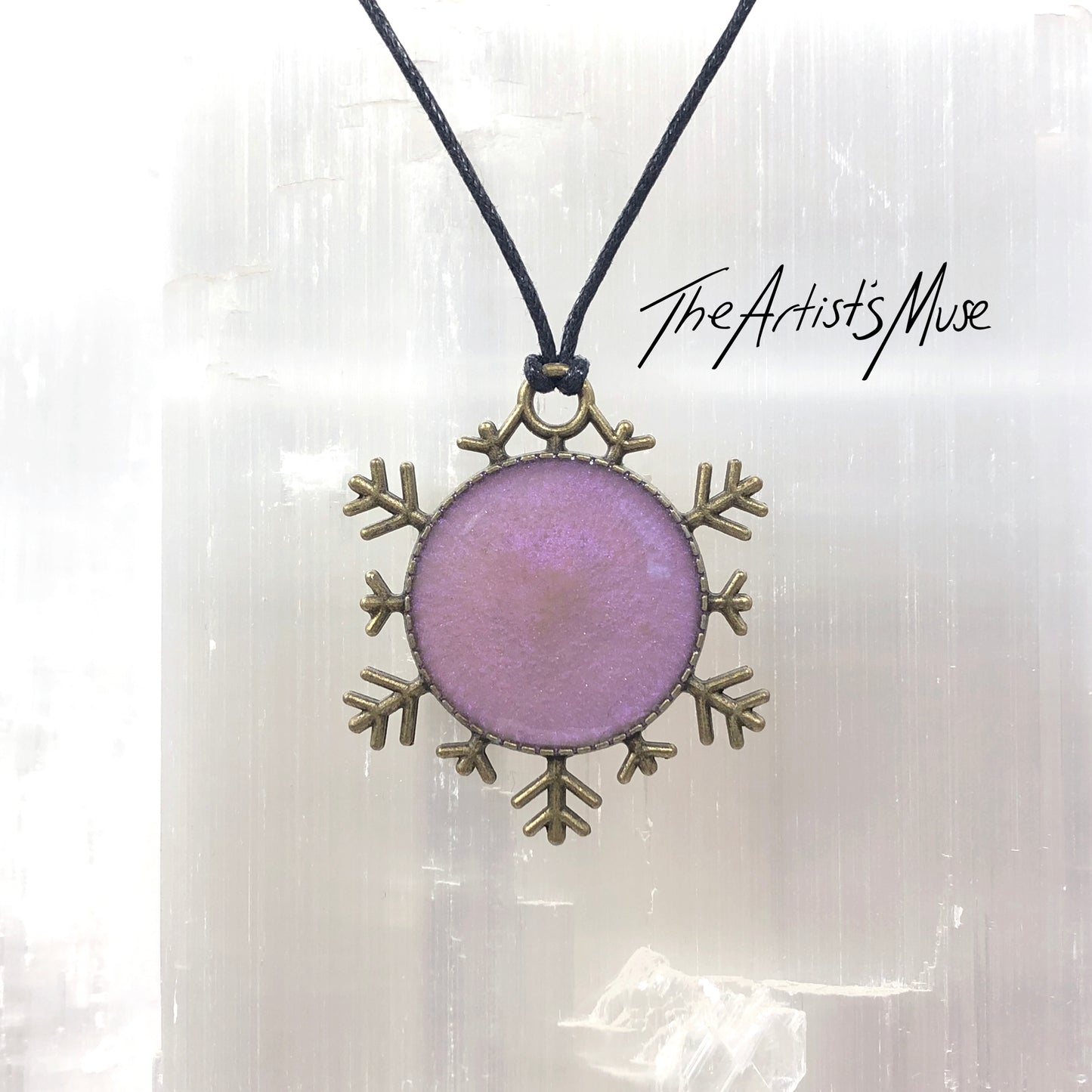 Resin Pendant Necklace- Iridescent mauve resin design