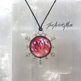 Snowflake Pendant Necklace- Gorgeous red and gold custom design with glass dome finish