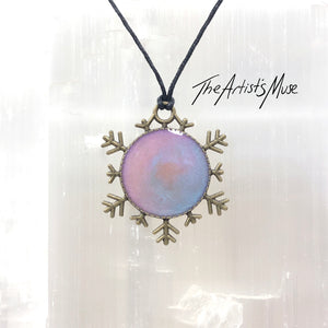 Resin Pendant Necklace- Iridescent mauve and blue resin design