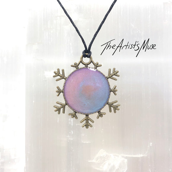 Resin Pendant Necklace- Iridescent mauve and blue resin design