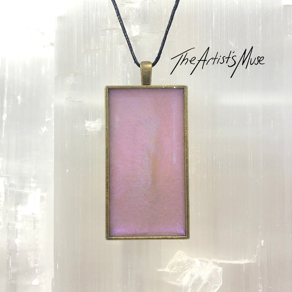 Resin Pendant Necklace- Iridescent dusty pink resin design. SOLD