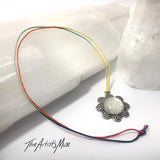 Pendant Necklace- silver glitter resin with glass dome finish