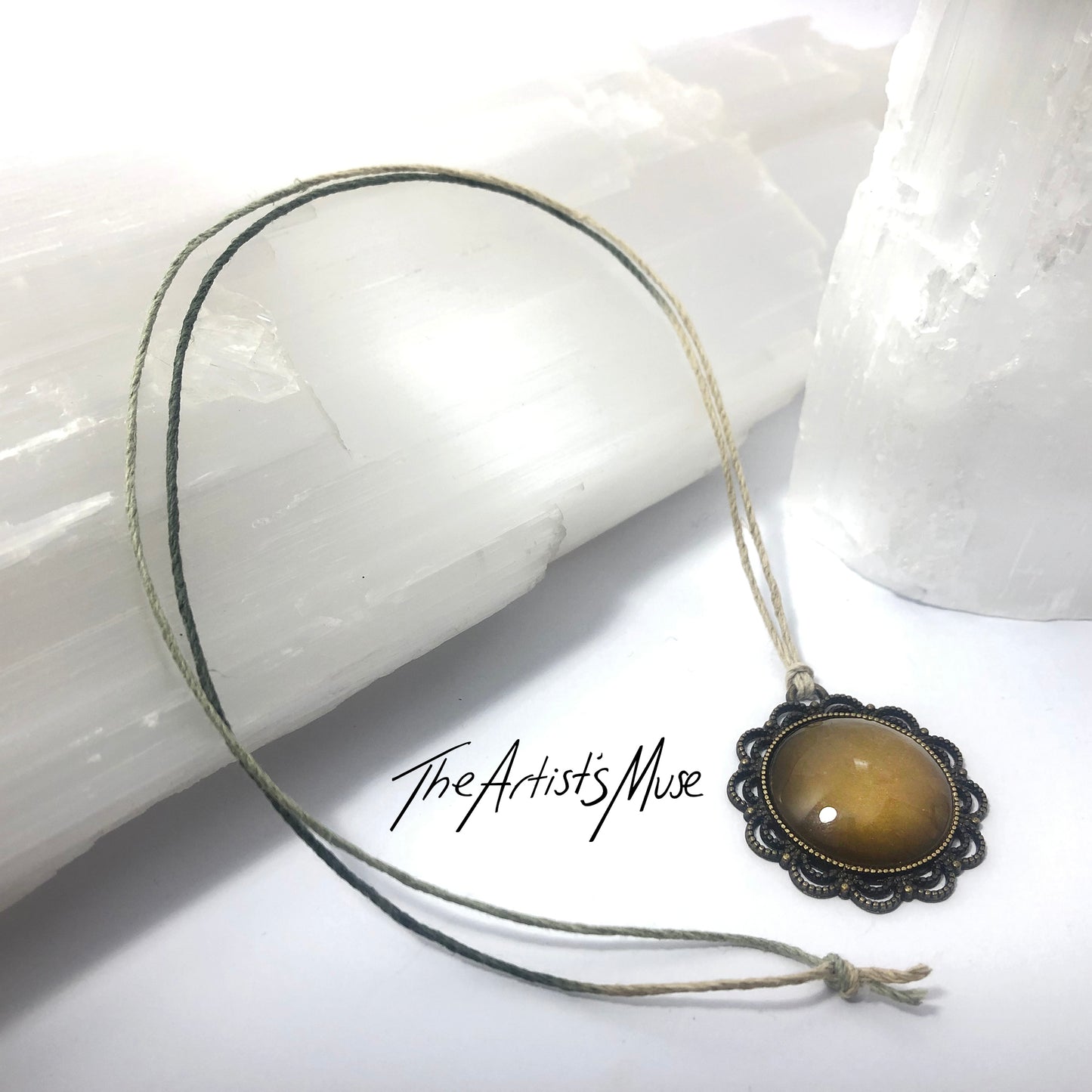 Pendant Necklace- Antique gold resin with glass dome finish