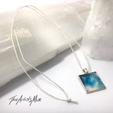 Resin Pendant Necklace- blue/green and white resin design