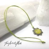 Pendant Necklace- holographic yellow glitter resin with glass dome finish