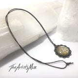 Pendant Necklace- Gold and holographic silver stars glitter Resin glitter with glass dome finish