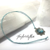 Pendant Necklace- blue and silver glitter and holographic stars resin with glass dome finish
