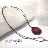Pendant Necklace- Deep red glitter resin with glass dome finish