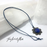 Pendant Necklace- royal blue glitter resin with glass dome finish