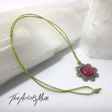 Pendant Necklace- Pink glitter resin with glass dome finish