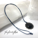 Pendant Necklace- Black glitter resin with glass dome finish